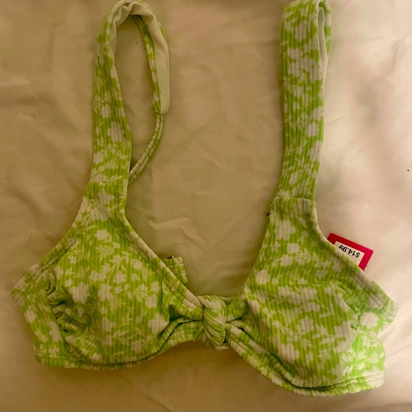 🌻HP🌻Xhilaration XS Ribbed KnotFront Bralette Bikini Top Green Floral Print - Picture 6 of 9